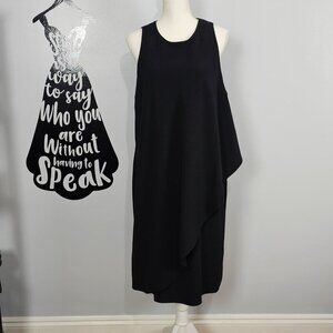 Lauren Ralph Lauren Sleeveless Black Asymmetrical Faux Wrap Ruffle Dress